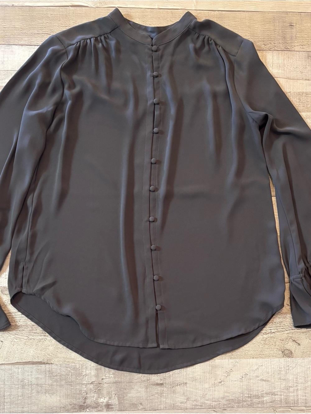 LOFT Women’s Gray Satin Blouse – Size Small